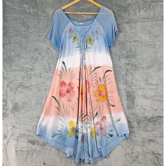 Womens Top Free Size Boho Festival Hippie Beach Vacation Cruise Floral Maxi - Picture 1 of 7